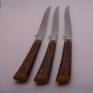 Set of Three(3) Deluxe Steakmaster Hollow Ground Faux Bone Steak Knives